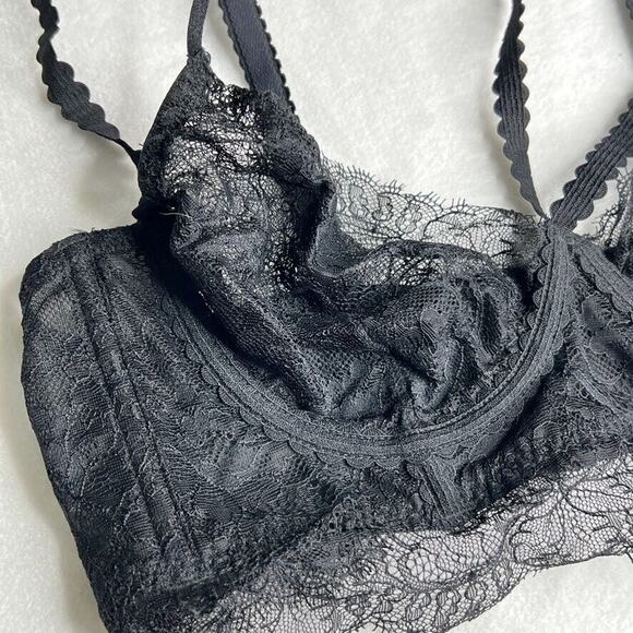 H&M Women's Bra 36B Black Lace Underwire Longline Sheer Sexy Bralette - Picture 2 of 6